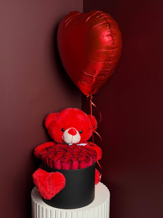 Ultimate Romance Bundle | 50 Red Roses, Teddy & Balloon Gift - karazflowers.ae