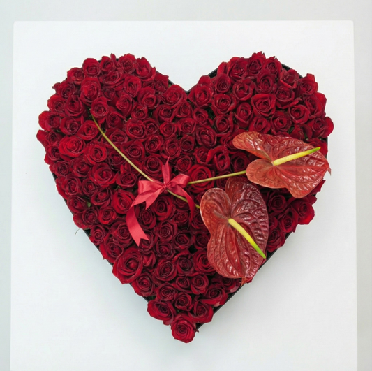 Exotic Love Rose & Anthurium Heart Box