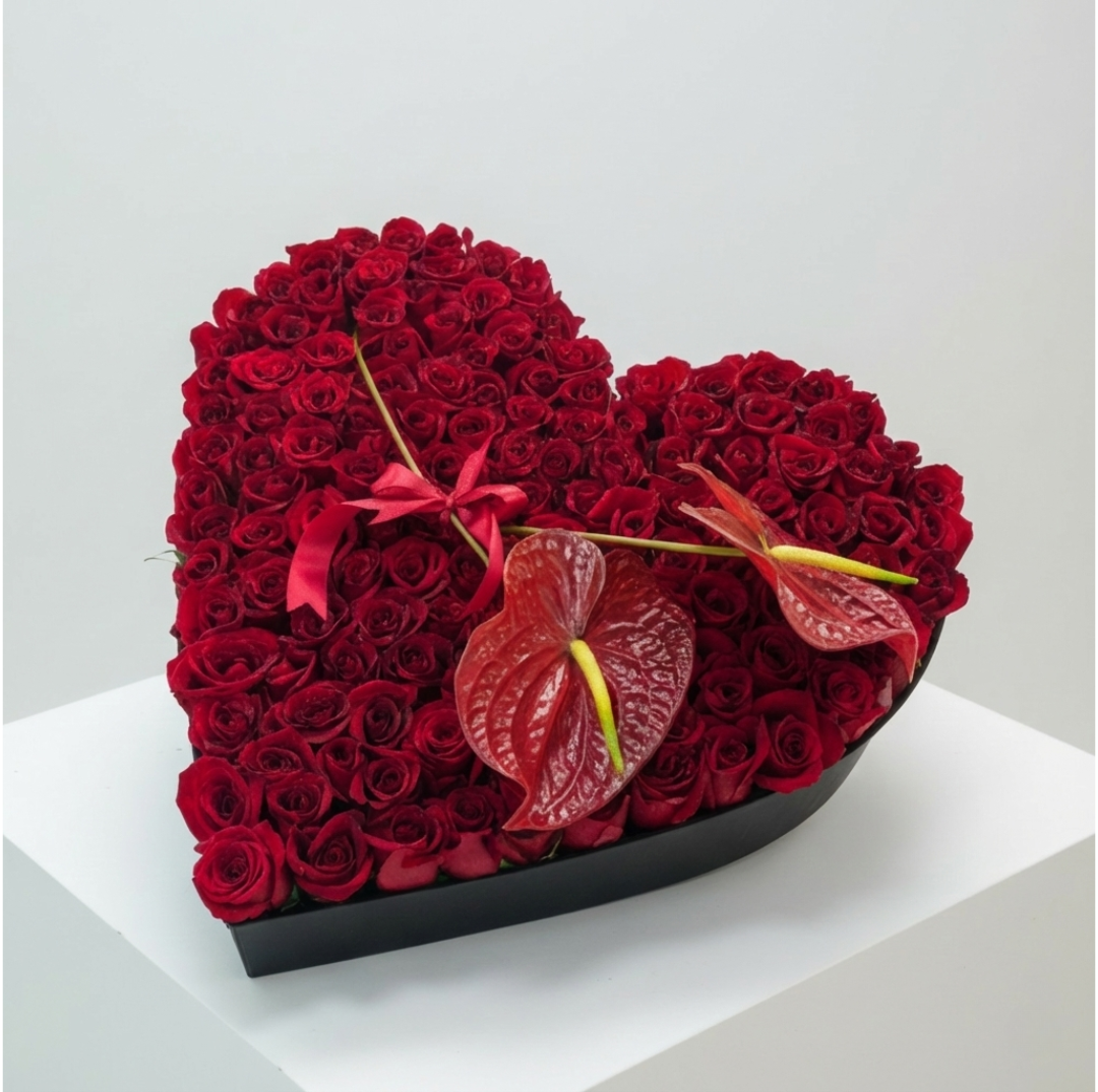 Exotic Love Rose & Anthurium Heart Box