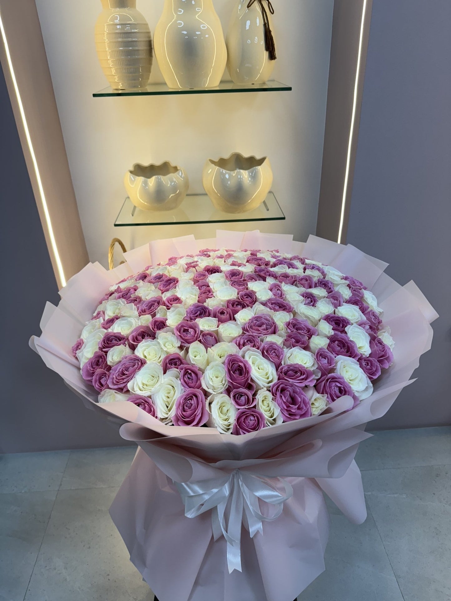 150 Purple & White Roses Bouquet | Same-Day UAE Delivery - karazflowers.ae