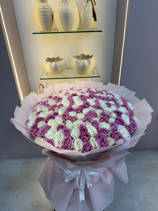 150 Purple & White Roses Bouquet | Same-Day UAE Delivery - karazflowers.ae