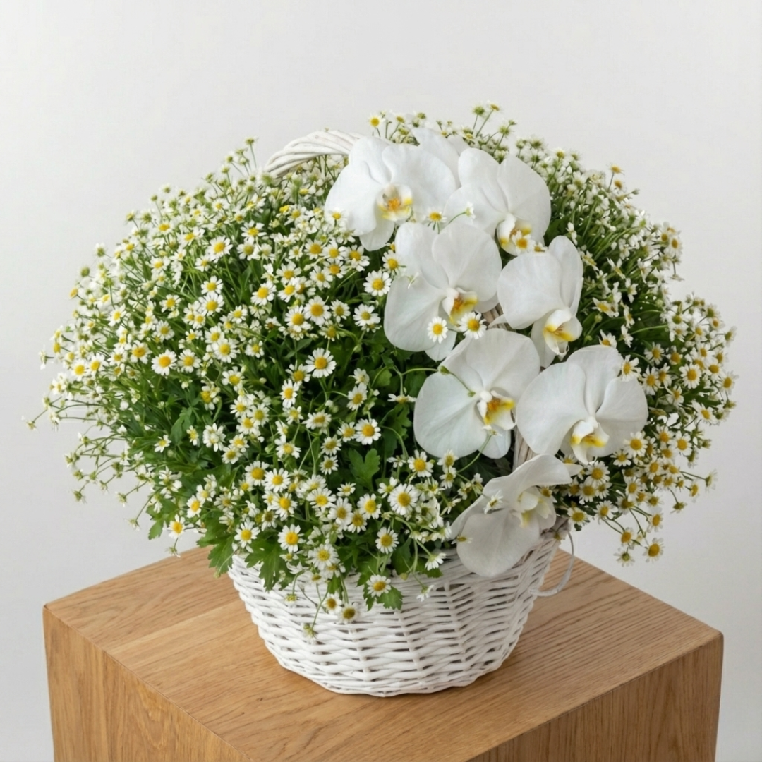 Serene Orchid & Daisy Basket