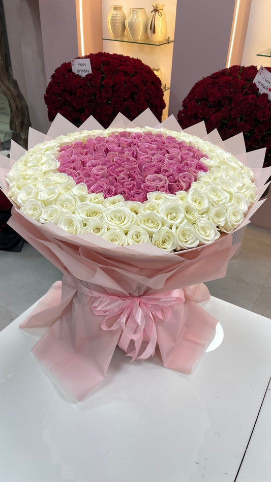 200 White & Pink Roses Bouquet - karazflowers.ae