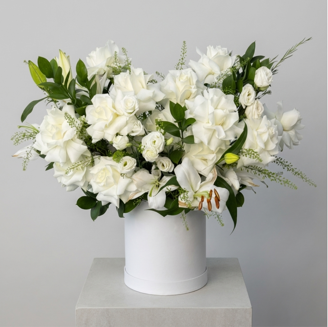 Pure Harmony White Roses & Lilies Box