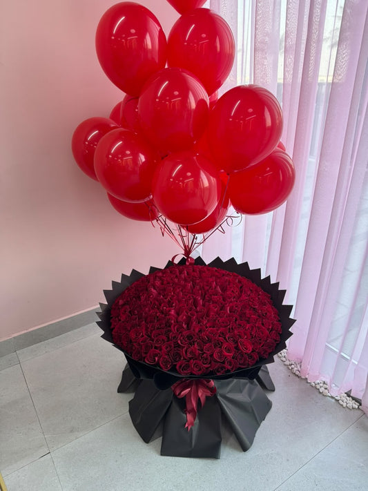 300 Red Roses & 20 Balloons Grand Bouquet - karazflowers.ae