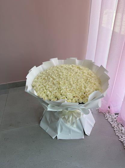 300 White Roses Bouquet - karazflowers.ae