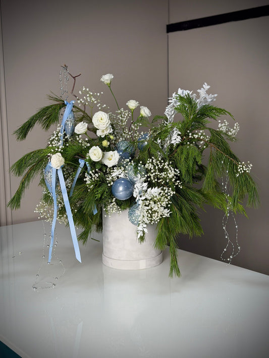Blue & Silver Christmas Flower Box - karazflowers.ae