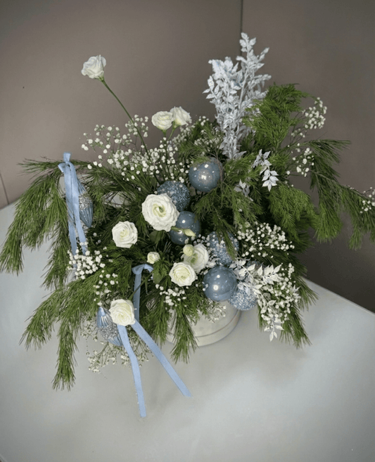 Blue & Silver Christmas Flower Box - karazflowers.ae