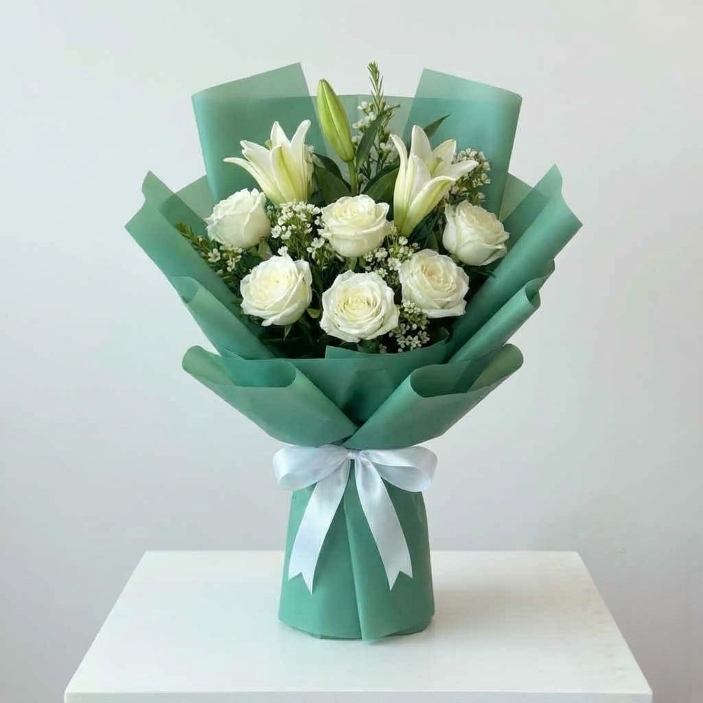 Pure Elegance Lily & Rose Bouquet - karazflowers.ae