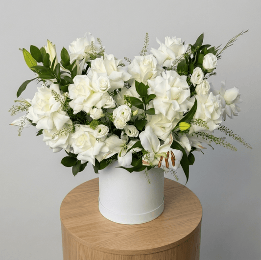Pure Harmony White Roses & Lilies Box - karazflowers.ae