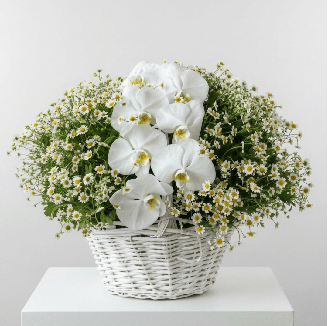 Serene Orchid & Daisy Basket - karazflowers.ae