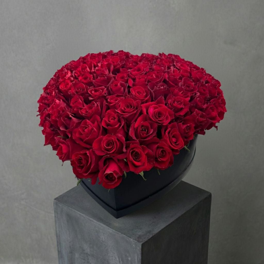 Signature 100-Rose Heart Box - karazflowers.ae