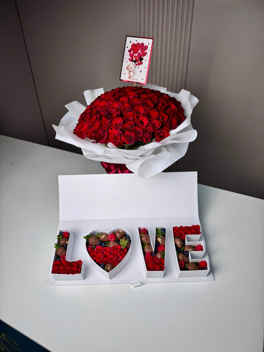 The 'LOVE' Letter Box & Bouquet Set - karazflowers.ae
