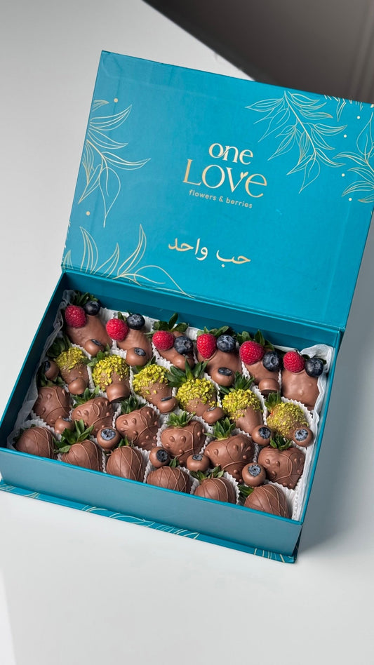 The 'One Love' Signature Box | Pistachio & Berry Mix - karazflowers.ae