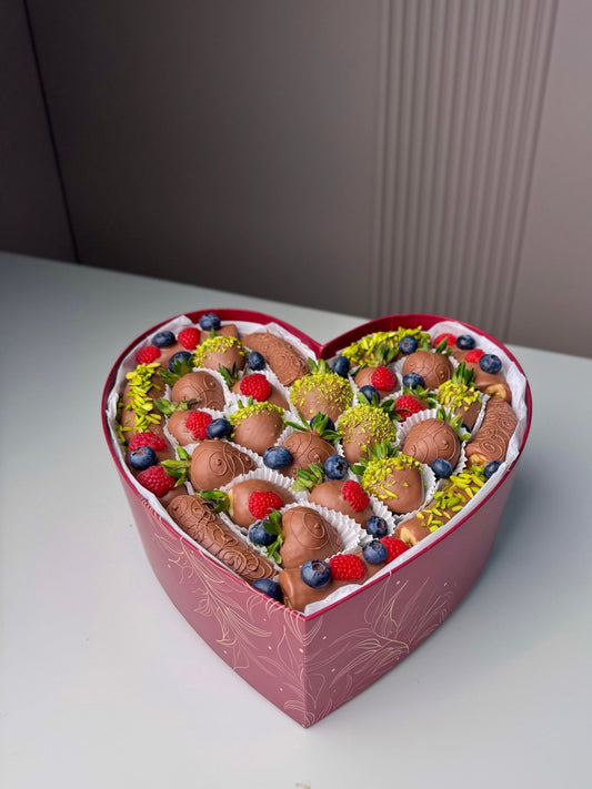The 'Sweet Mix' Heart Box | Chocolate Strawberries & Pistachio - karazflowers.ae