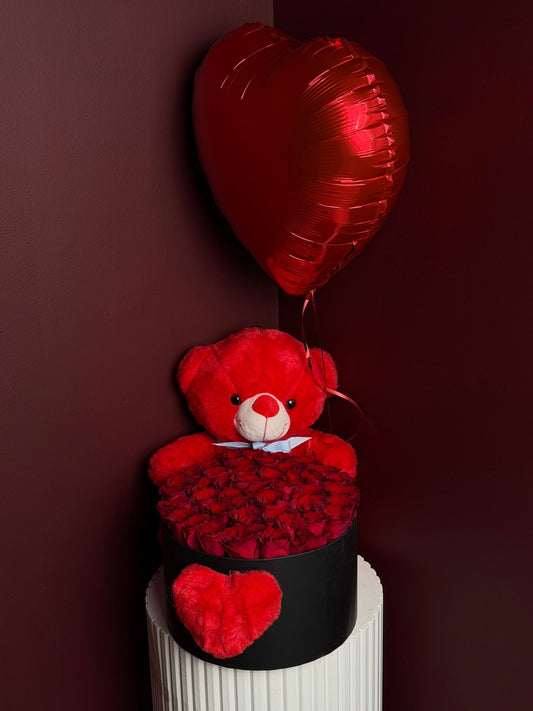 Ultimate Romance Bundle | 50 Red Roses, Teddy & Balloon Gift - karazflowers.ae